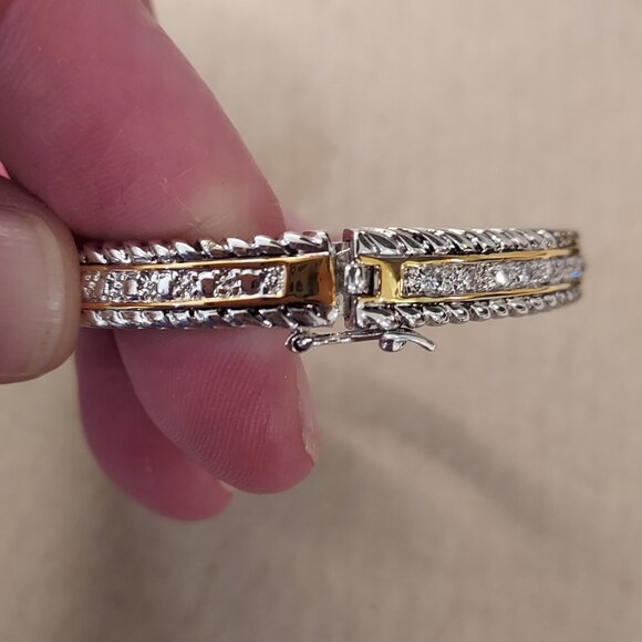 twisted yellow and silver rhodium plated round bracelet - Picture 2 of 5